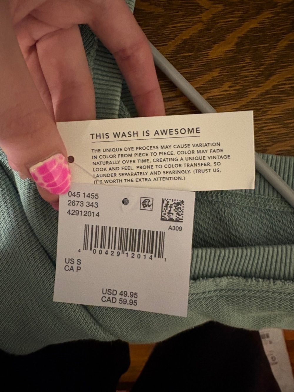 NWT AE Saltwash Double V-Neck Sweatshirt - Sage Green - Picture 4 of 5